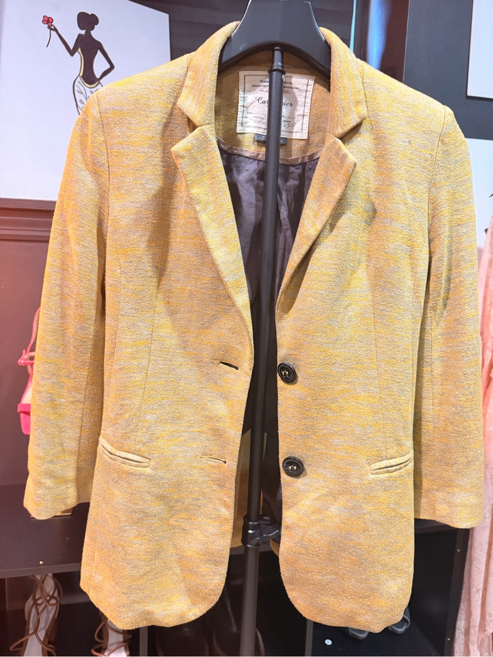 Anthropologie Cartonnier Mustard Yellow Gray Marled Knit Blazer